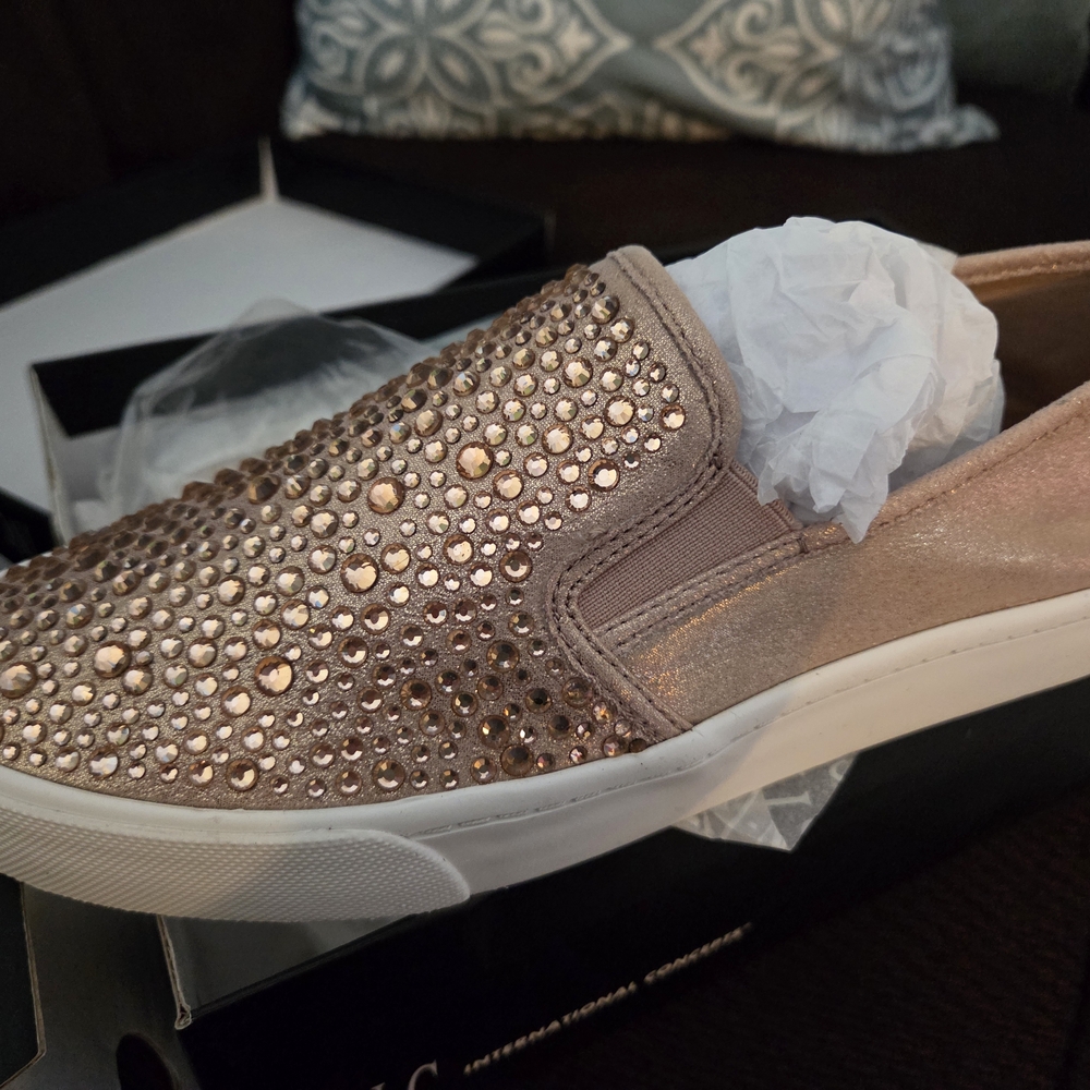 INC International Concepts Rose Gold Rhinestone SAMMEE Slip-On Sneakers